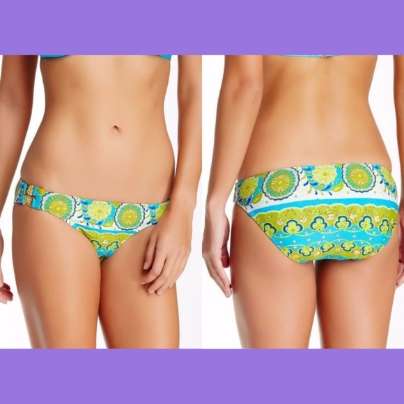 NWT! Trina Turk Woodblock Detail Hipster Bikini Bottom‎ [SZ 2 10 ] Green Blue - Picture 2 of 4
